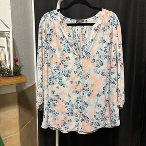 NYDJ Floral Blouse - Blue and Peach